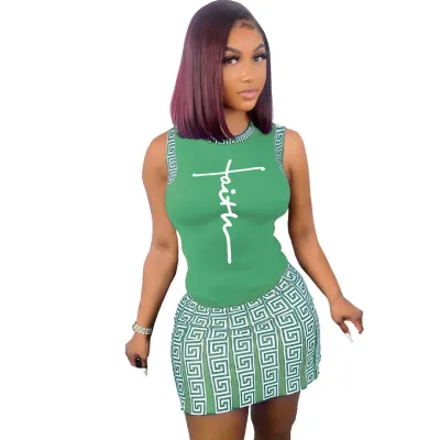 Women's Summer Positioning Print Casual Sleeveless Two Piece