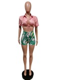 Fashion Casual Two Piece Set F88443 Shirt Lace Up Shorts Printed Sports Two Piece Set