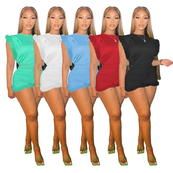 Women'S Fur Trim Sleeveless Shorts Set Solid Stretch Casual Women'S Two Piece Set