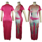 Women's Spring Summer Positioning Print Round Neck Short Sleeve Dress Maxi Dress