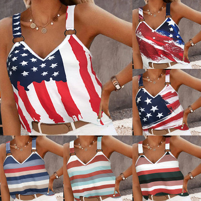 Women'S Summer Usa Flag Day Casual Loose Tank Top