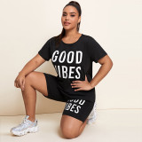 Plus Size Women'S Clothing Casual Letter Printing Tshirt And Shorts Two Piece Set
