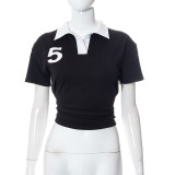 Fashion Women'S Summer Print Loose Turndown Collar Sports Casual Short Sleeve Tshirt