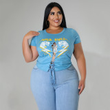Plus Size Women Casual Summer Print Cutout T-Shirt