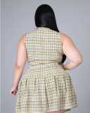 Plus Size Women's Plaid Print Zip Pleated Two-Piece Dress