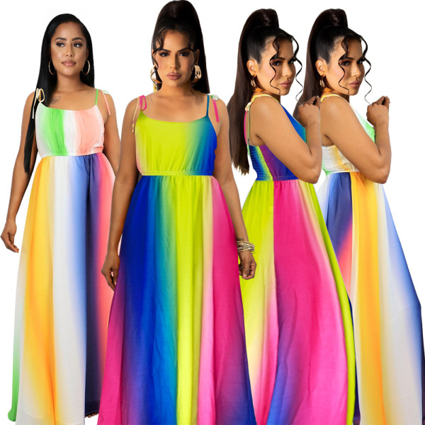 Women'S Clothing Multi-Color Printed Straps Summer Maxi Dress