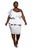 Plus Size Women's Solid Ruffle Slip Gown Midi Dress