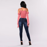 Summer Women Fashion Heart Print Jeans