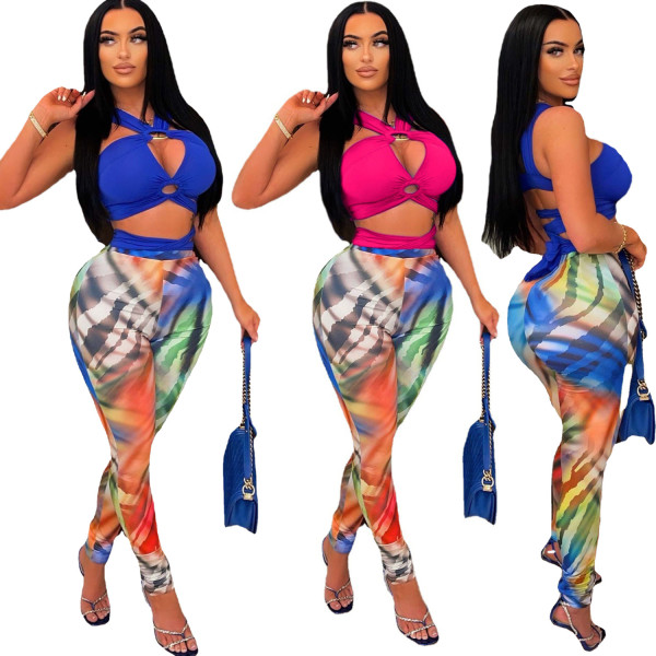 Women Summer Sleeveless Bandage Two Piece Set