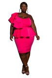 Plus Size Women's Solid Ruffle Slip Gown Midi Dress