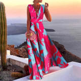 Summer women's fashion trend v-neck sleeveless long skirt high waist dress