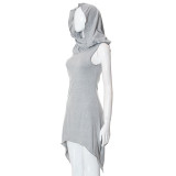 Women Summer solid Irregular Hooded Sleeveless Dress