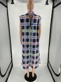 Women'S Clothing Multi-Color Plaid Sleeveless Open Back Lace-Up Dress