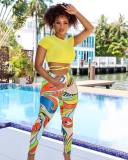 Women's Print Set Tight Fitting Lace-Up Sports Casual Two Piece Pants Set