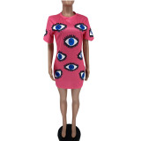Women'S Summer Style Eye Print Short Sleeve Casual Dress