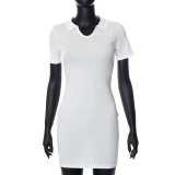 Women Summer Solid Casual Turndown Collar Short Sleeve Bodycon Dress