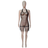 Sexy Hollow Out Mesh See-Through Fashion Spring And Summer Halter Neck Women'S Nightclub Dress
