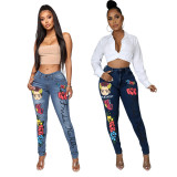 Women Fashion Print Skinny Jeans