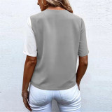 summer Women V-neck chiffon Fashion Contrast Short Sleeve Shirt