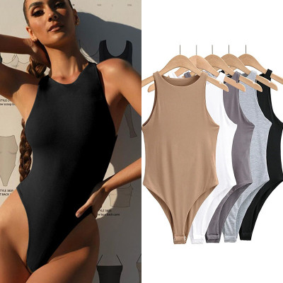 Women's Sexy Sleeveless Slim Bodysuit Women's Top Fashion Solid Tight Fitting Jumpsuit Women's Jumpsuit