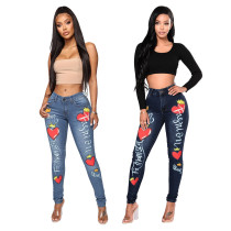 Summer Women Fashion Heart Print Jeans