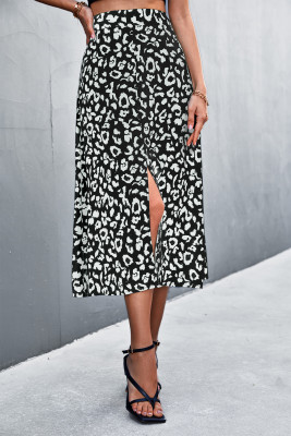 Summer Retro Sexy Leopard Print High Waist Slit Skirt