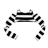 Women Black & White Striped Long Sleeve Crop Top