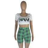 Letter Two Piece Printed Plaid Two Piece Shorts Set Women'S Clothing