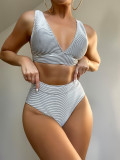 Women Striped Print backless Sexy High Waist Bikini Swimwear