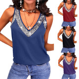 Summer Women Solid Sequin Sleeveless Tank Top