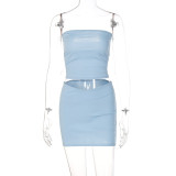 Women'S Summer Fashion Casual Strapless Crop Top Mini Skirt Set