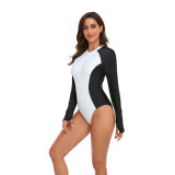 Women Contrast Long Sleeve One Piece Swimwear