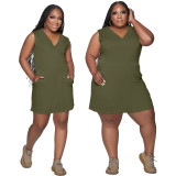 Women'S Clothing Plus Size Solid Color V-Neck Sleeveless Casual Dress