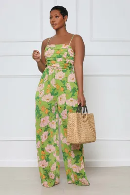 Women's Summer Flower Sling Loose and Sweet Casual Jumpsuit