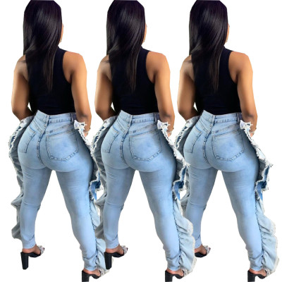 Women's Washed Style Trousers High Stretch Denim Pants