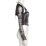 Fall Winter Women's Fashion Sexy Print Tie Halter Neck Tank Top Shawl Two Piece Set