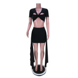 Sexy Deep V Neck Ripped Women's Dress Two Piece