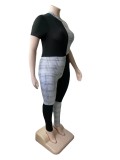 Plaid Positioning Print Plus Size Women'S Clothing Summer Short Sleeve Slim Jumpsuit