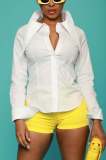 Women's Solid Style Long Turndown Colloar Button-Up Shirt Top