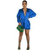 Spring and summer women's Solid Satin Long Sleeve shirt Shorts Two Piece Suit