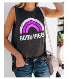 Summer Women'S Tank Top Letter Print Round Neck Sleeveless T-Shirt