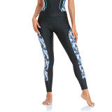 Women Short Sleeve Zipper Trousers Swimwear Surf Two Piece Set