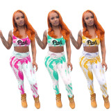 Positioning Print Fashion Sports Casual Two Piece Pants Set