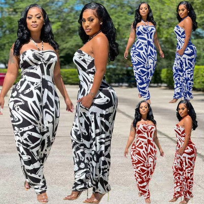 Women's Summer Tie Dye Print Loose Sling Jumpsuit with Pockets