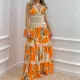 Long Bohemian Dress Straps Lace Irregularprint Holidays Dress