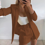 Women fashion Blazer+Shorts with belt Two-piece