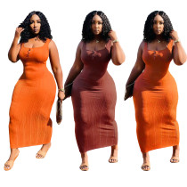 Plus Size Women'S Clothing Sleeveless Solid Color Ribbed Long Dress