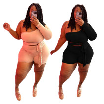 Plus Size Women Fashion Casual One Shoulder Belted Jumpsuit