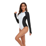 Women Contrast Long Sleeve One Piece Swimwear