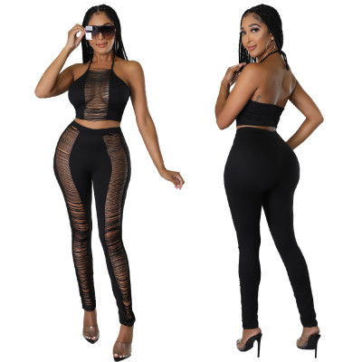 Women'S Hollow Out Halter Two Piece Sexy Fashion Pants Set